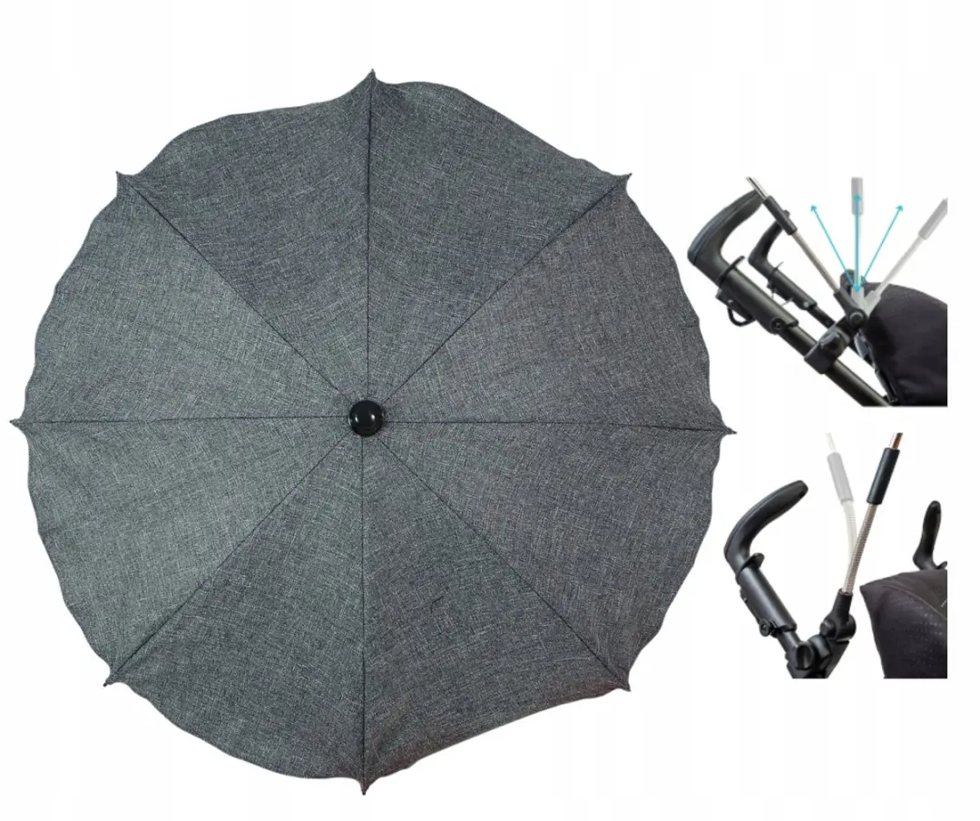 Kinderwagen parasol grijs linnen UV50+ 75cm rond