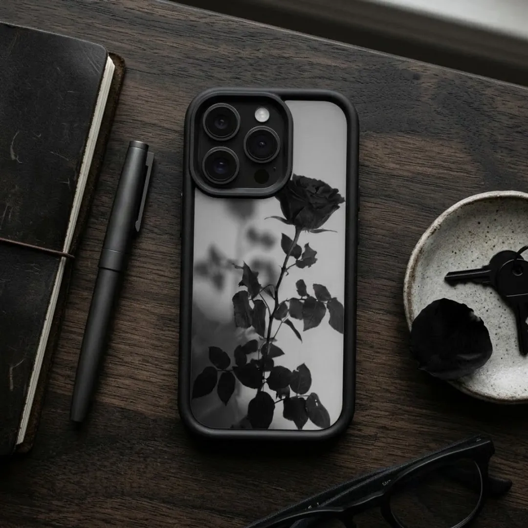 NUVEX iPhone 14 Pro Max Hoesje - Zwart Transparant - Roos Print