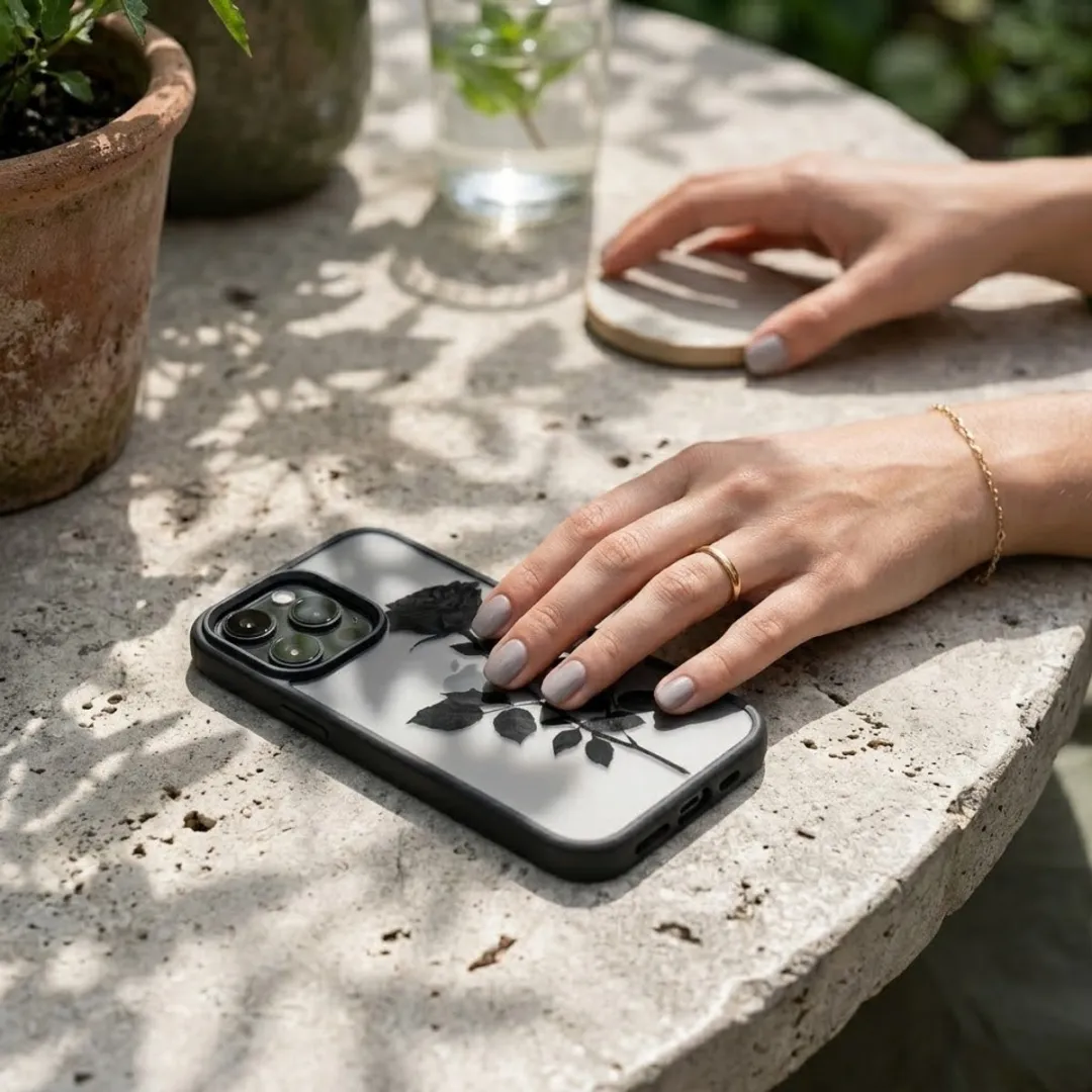 NUVEX iPhone 14 Pro Max Hoesje - Zwart Transparant - Roos Print
