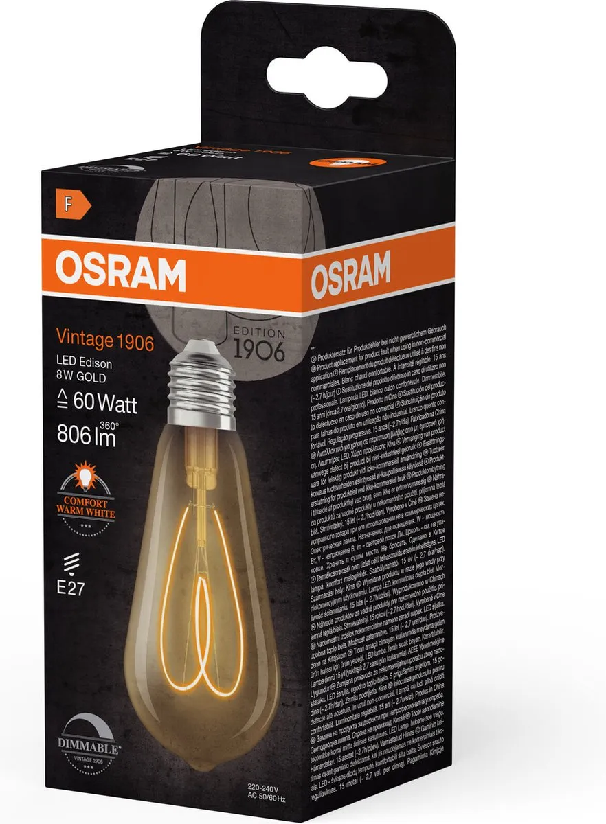 Osram Vintage 1906 LED E27 8W - 806lm - Zeer Warm Wit