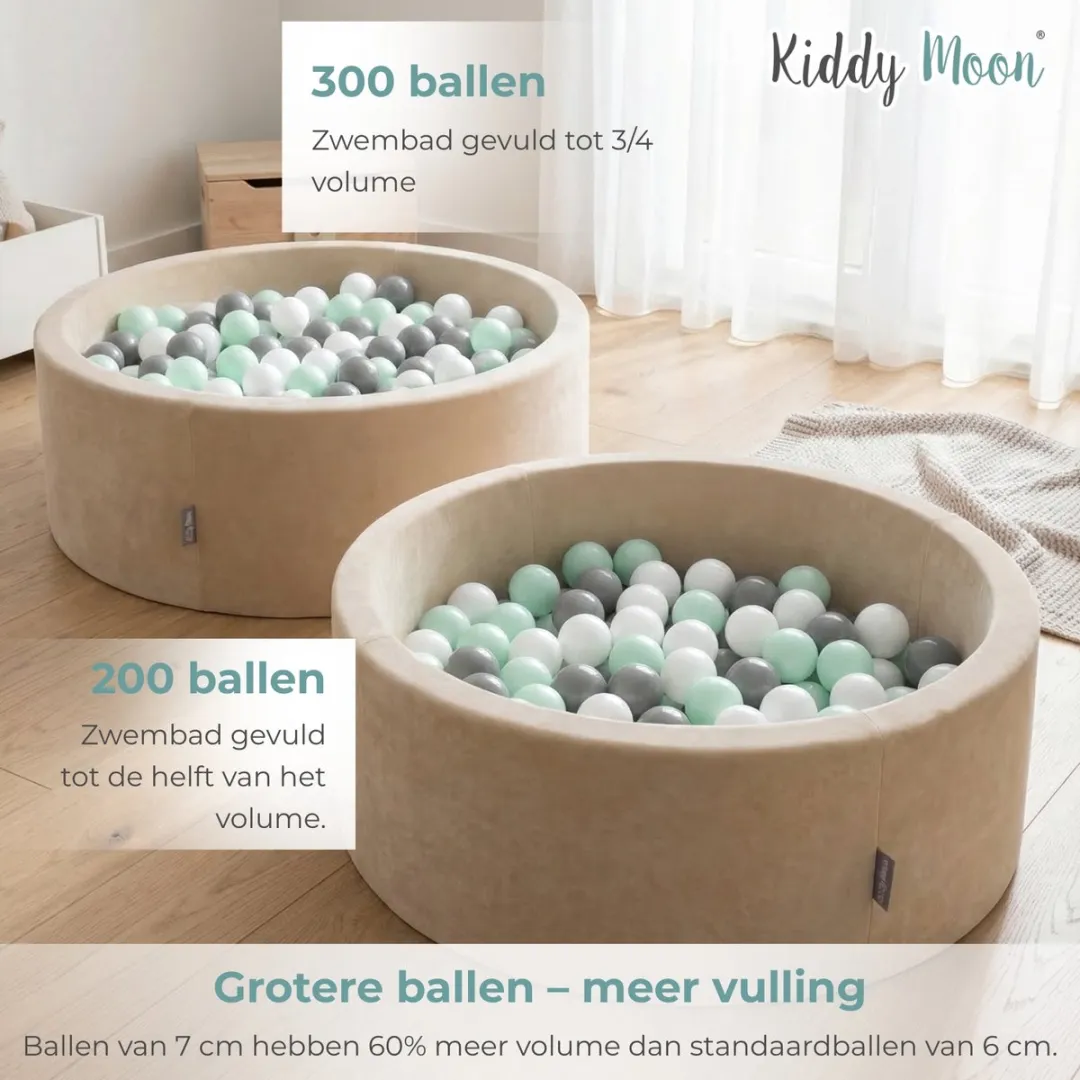 KiddyMoon Fluwelen Ballenbad 90x30cm - 200 Stuks Zandbeige