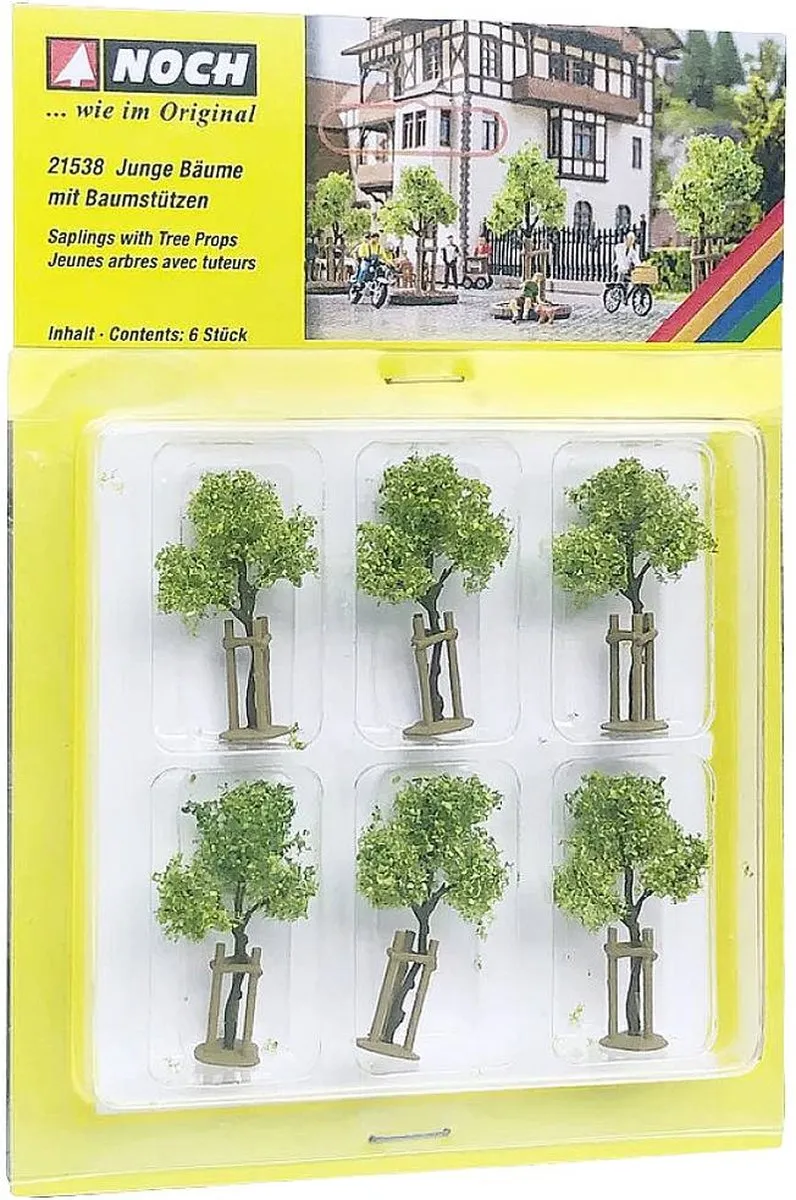 Noch Jonge Bomen met Ondersteuning Schaal H0 - Bruin/ Groen