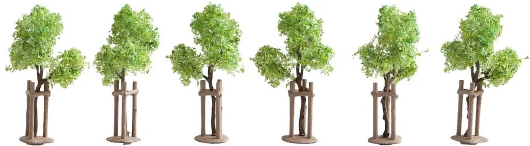 Noch Jonge Bomen met Ondersteuning Schaal H0 - Bruin/ Groen