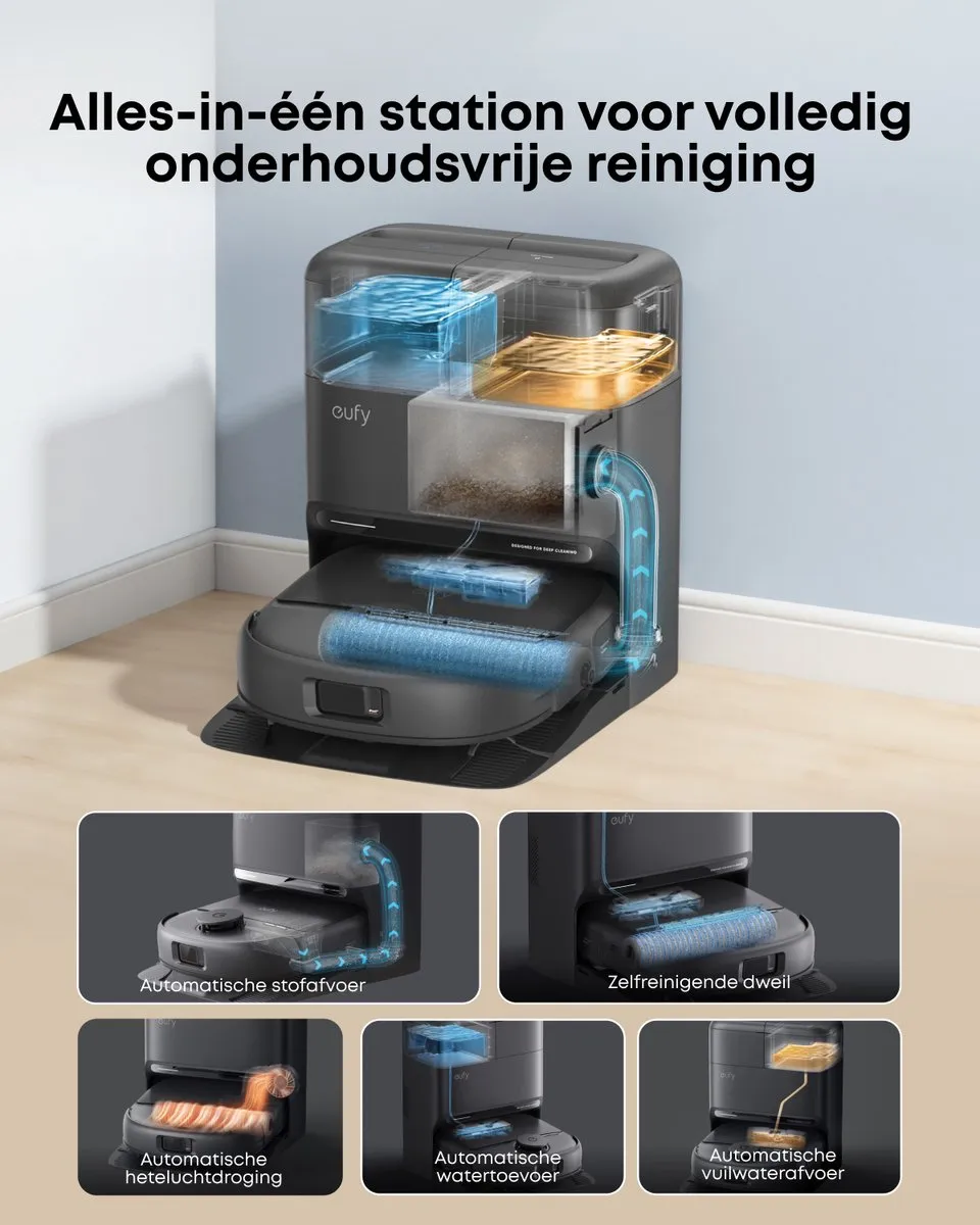 Eufy Omni C28 Robotstofzuiger & Dweil - 15.000 Pa - Zwart