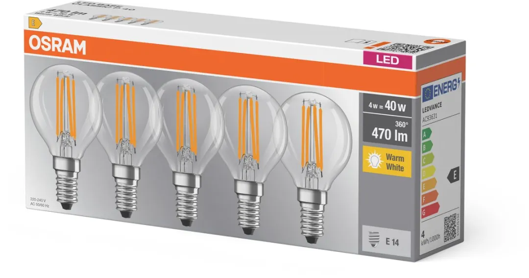 Osram E14 Kogel 4W Warmwit - 5 Stuks