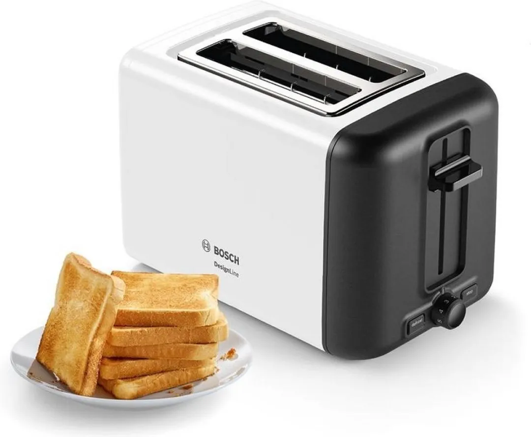 Bosch DesignLine TAT3P421 Broodrooster 2 Snacks - 970W - Wit/Zwart