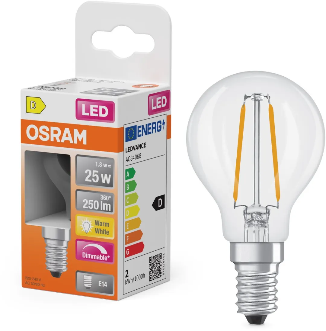 Osram LED Superstar P25 Globe Filament 1,8W - 250lm - E14 - Helder