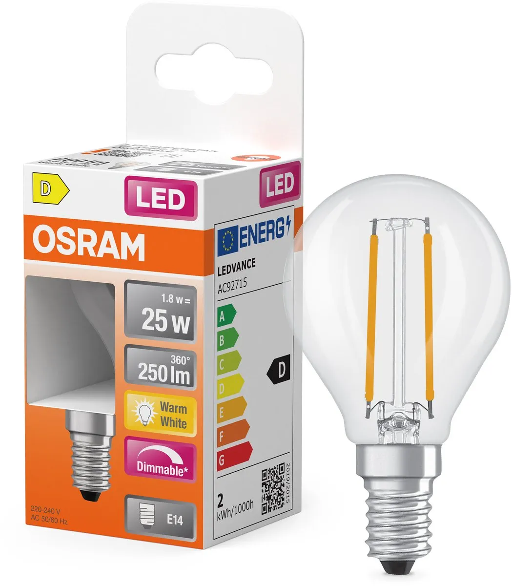Osram LED Superstar P25 Globe Filament 1,8W - 250lm - E14 - Helder