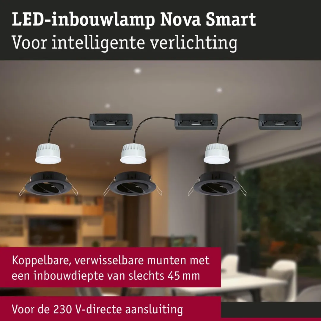 Paulmann Nova Coin LED Inbouwlamp 84mm RGBW+ 3x6W - Zwart mat