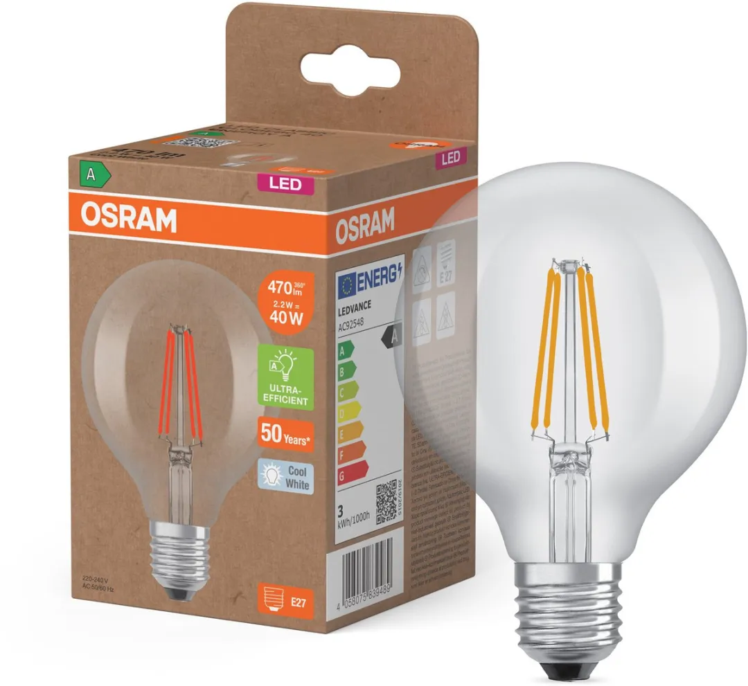 Osram Classic Globe LED E27 5W 1055lm Koelwit - Helder glas