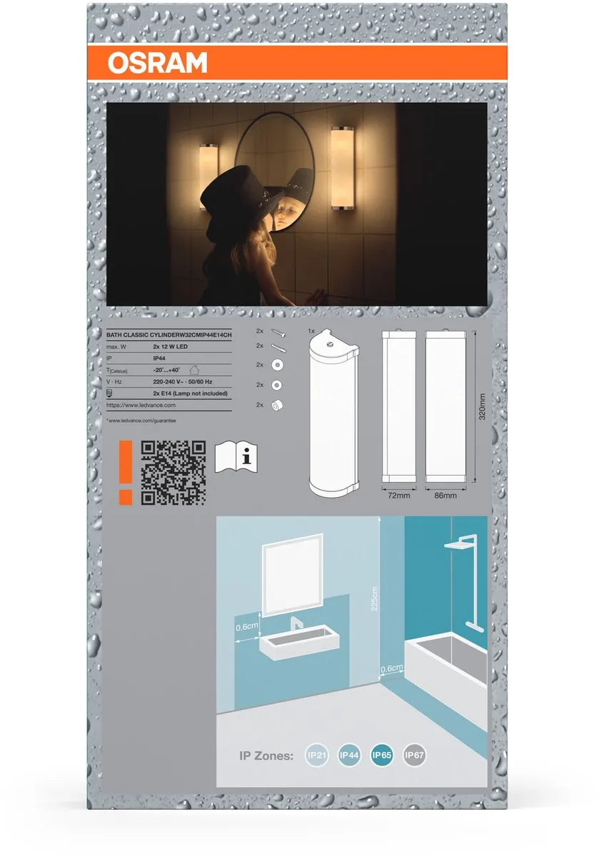 Osram Badkamer Classic Cilinder Wandlamp 320mm - Chroom