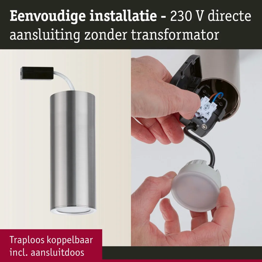 Paulmann LED Plafondlamp Barrel 2700K 470lm 6W - Staal geborsteld
