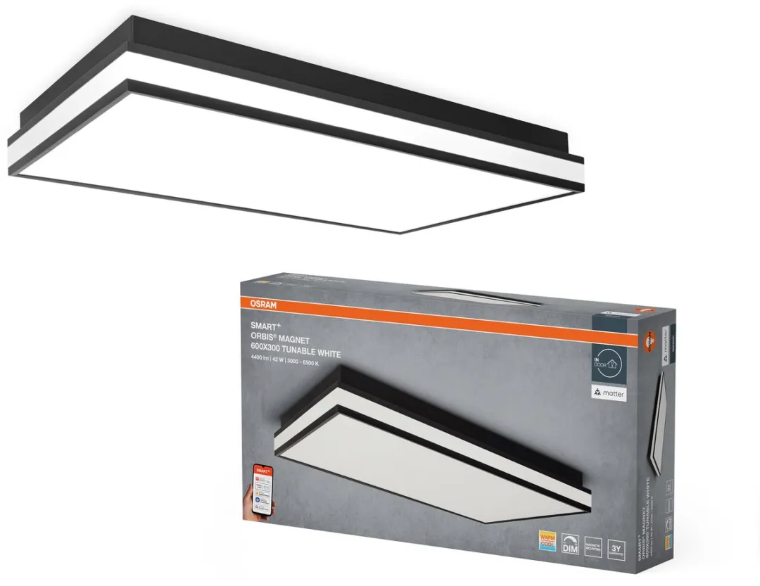 Osram SMART+ Matter Magnet Plafondlamp 600x300mm - 42W - 2300lm - Zwart