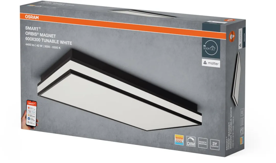 Osram SMART+ Matter Magnet Plafondlamp 600x300mm - 42W - 2300lm - Zwart - afbeelding 6 van 6