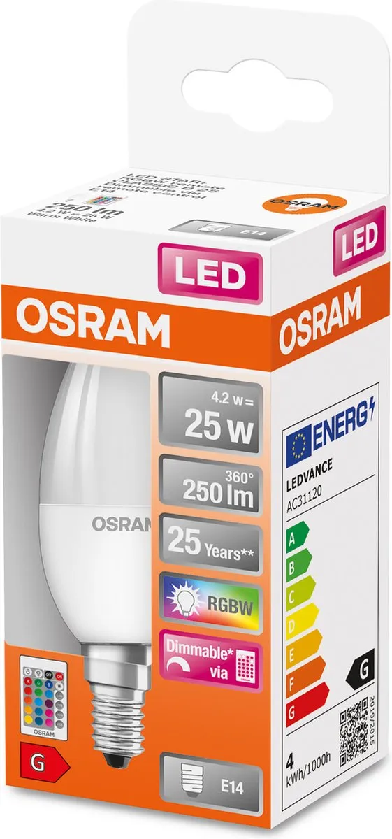 Osram LED Kaarslamp E14 4.5W RGBW - Mat - 2700K