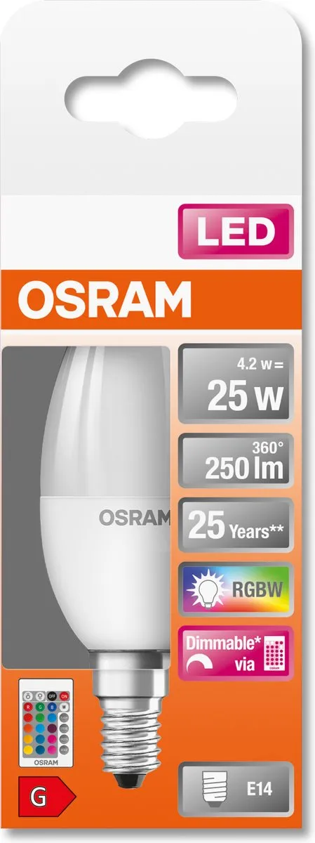 Osram LED Kaarslamp E14 4.5W RGBW - Mat - 2700K