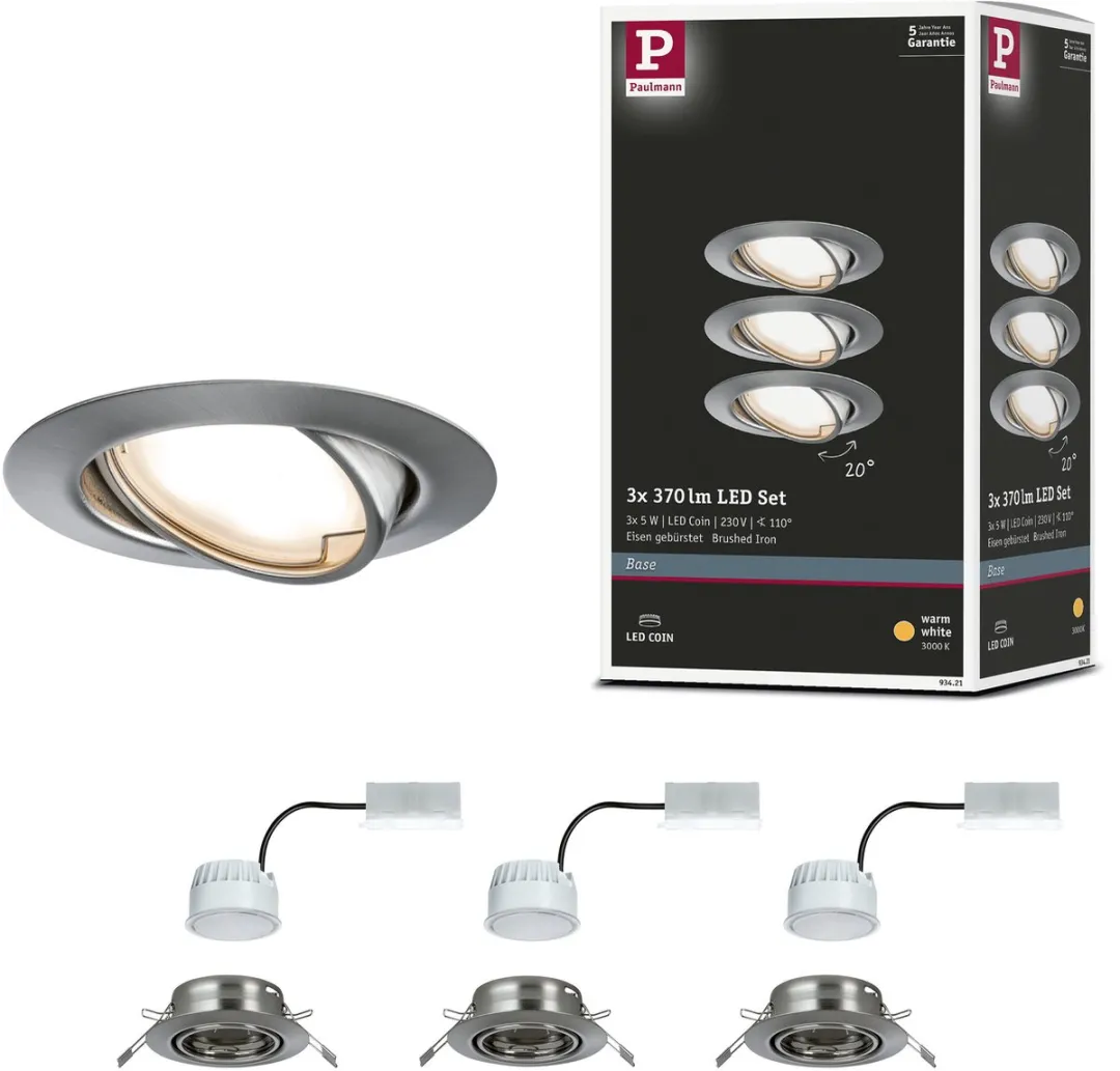 Paulmann Base Coin Basisset LED-inbouwlamp 3x5W 370lm 3000K