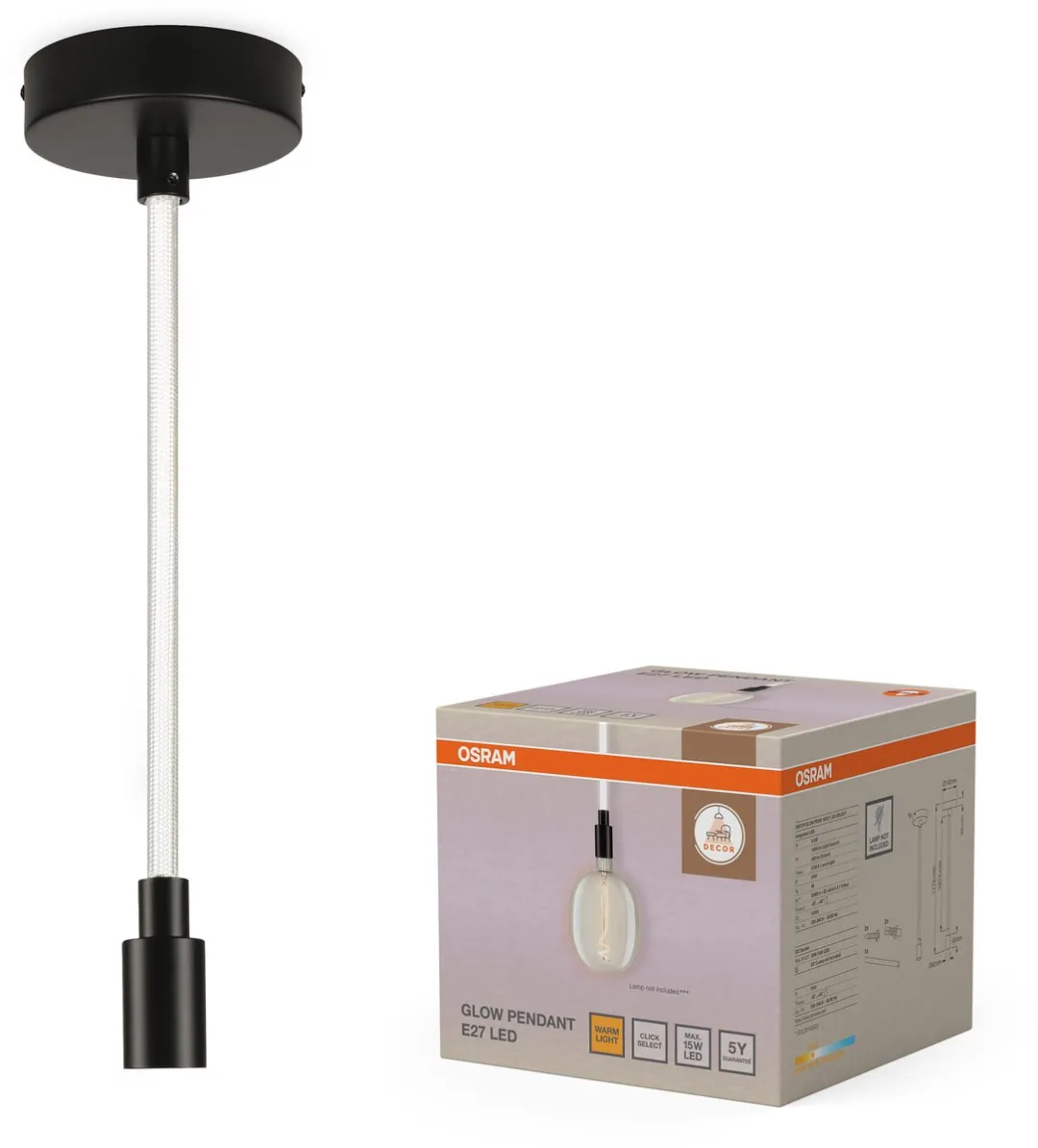 Osram Decor Glow Hanglamp E27 9,5W - 450lm - Zwart