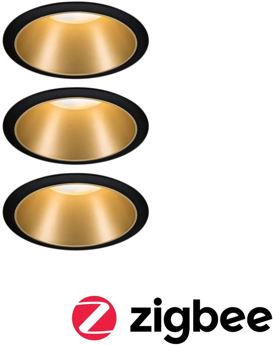 Paulmann Smart Home Zigbee 3.0 LED-inbouwlamp Cole 3x6W - 3x470lm - Zwart mat/Goud