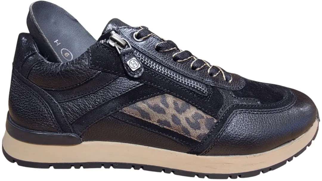 Helioform Dames Leren Sneaker met Veter en Rits - Zwart - afbeelding 6 van 6