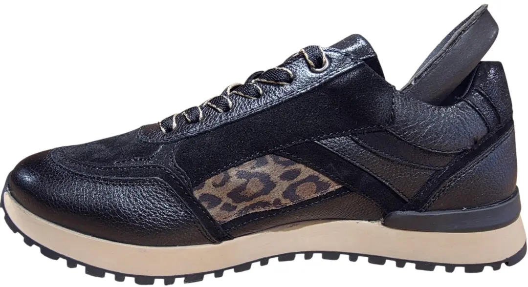 Helioform Dames Leren Sneaker met Veter en Rits - Zwart - afbeelding 2 van 6