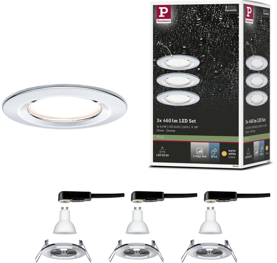 Paulmann Nova Basisset LED-inbouwlamp 3x6,5W 460lm 2700K