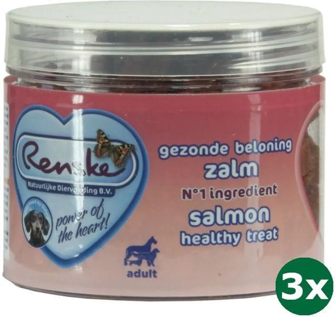 Renske Hondensnacks Mini Hartjes Zalm 3x100g