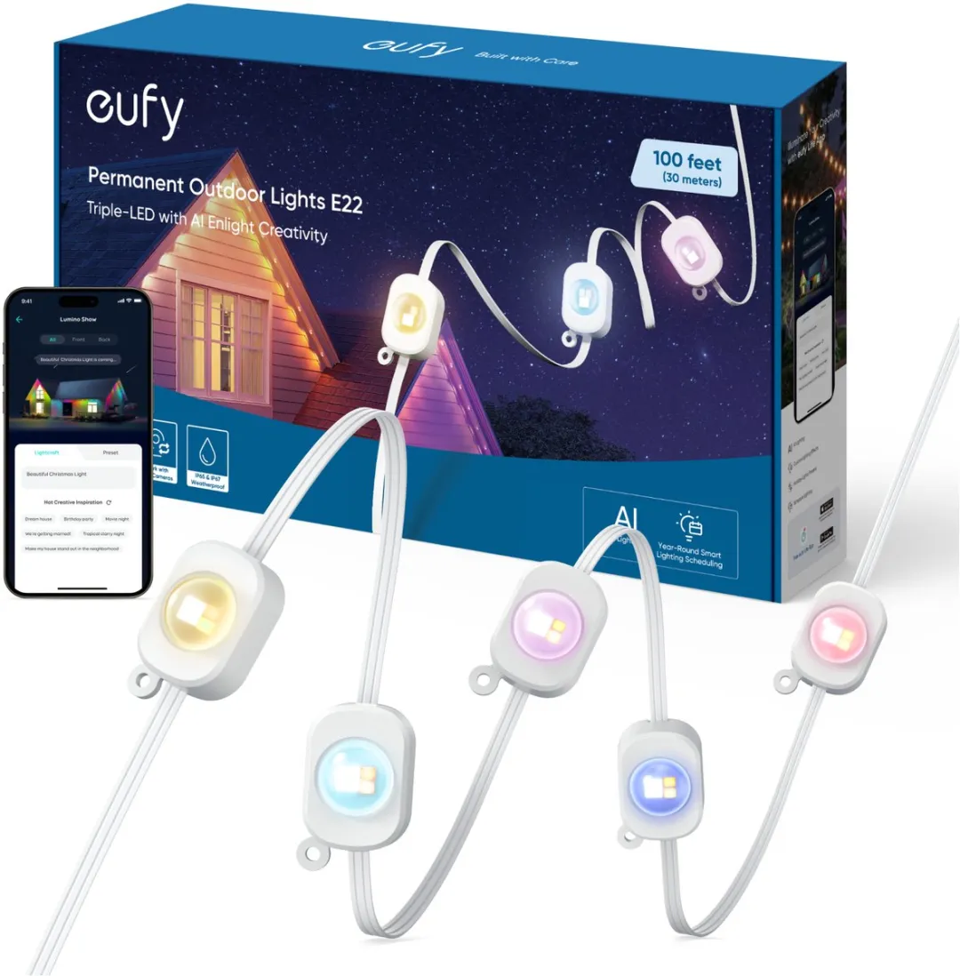 eufy Lightning L30 LED Buitenverlichting – Slimme LEDstrip 30m - Outdoor Light – Instelbare RGB/Witte Verlichting – IP65 Waterdicht – Werkt met eufy Life-app – 1500K-9000K