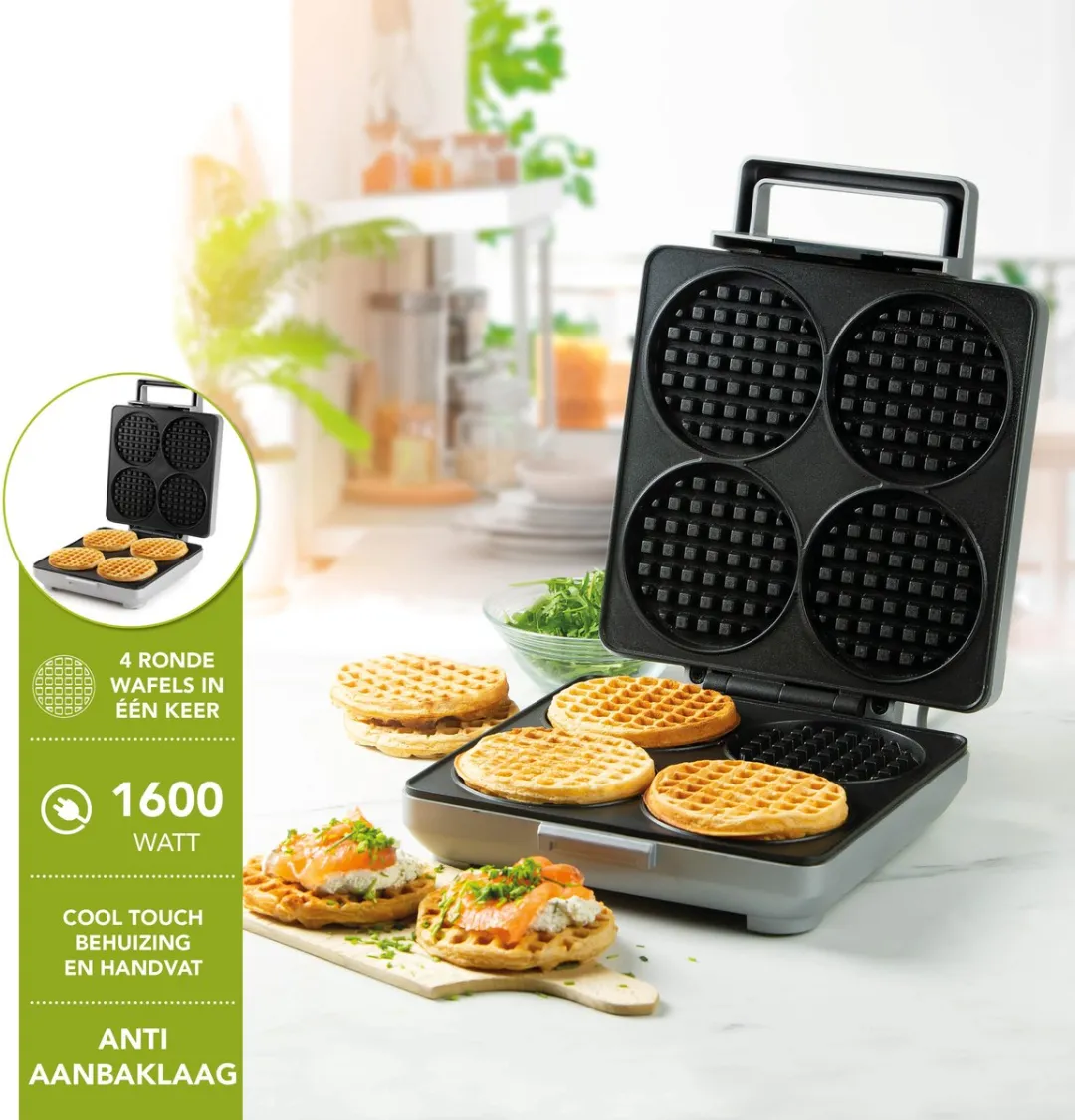 Domo DO9251W Wafelijzer - 1600W - 4 Stuks Grijs
