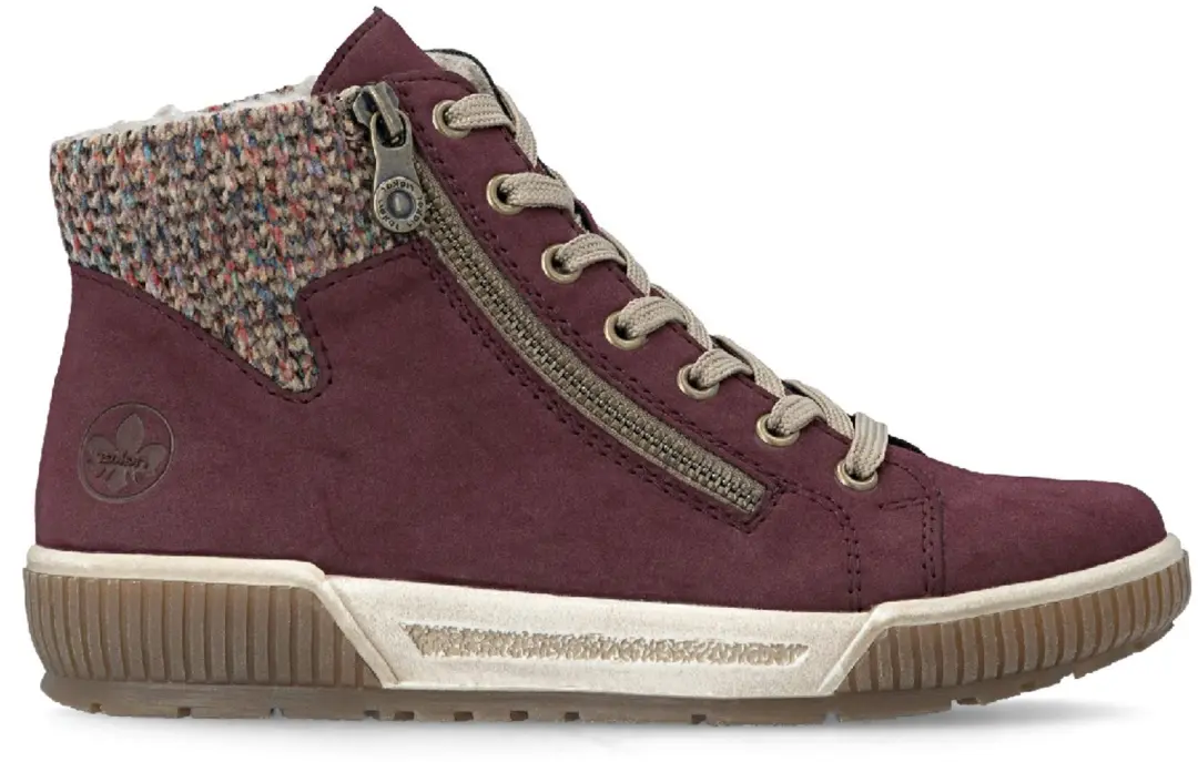 RIEKER N0709-35 Bordo veter-rits schoenen met uitneembaar voetbed
