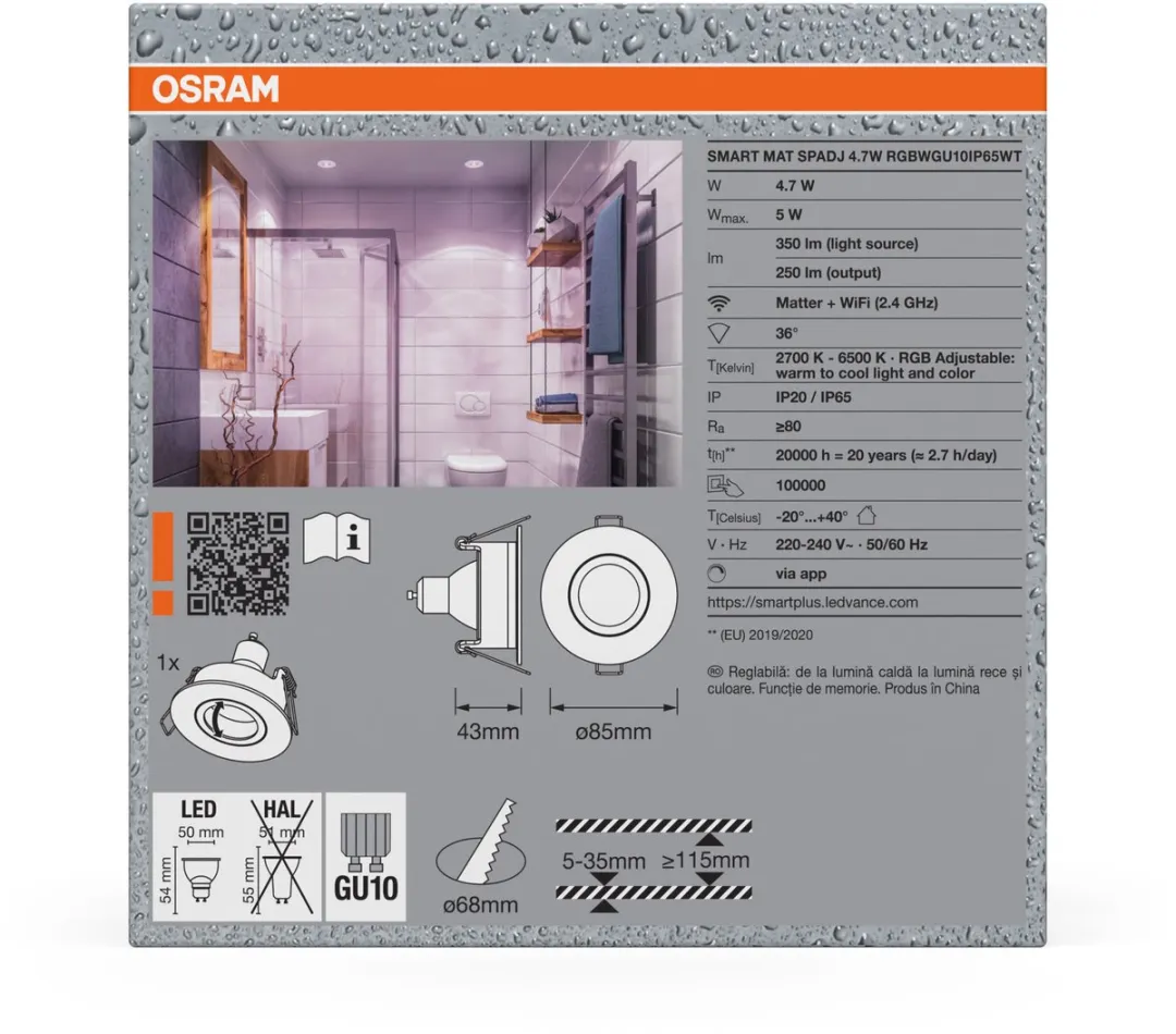 Osram Smart+ Matter Spot LED Inbouwspot IP65 RGBW 4,7W - Set van 3