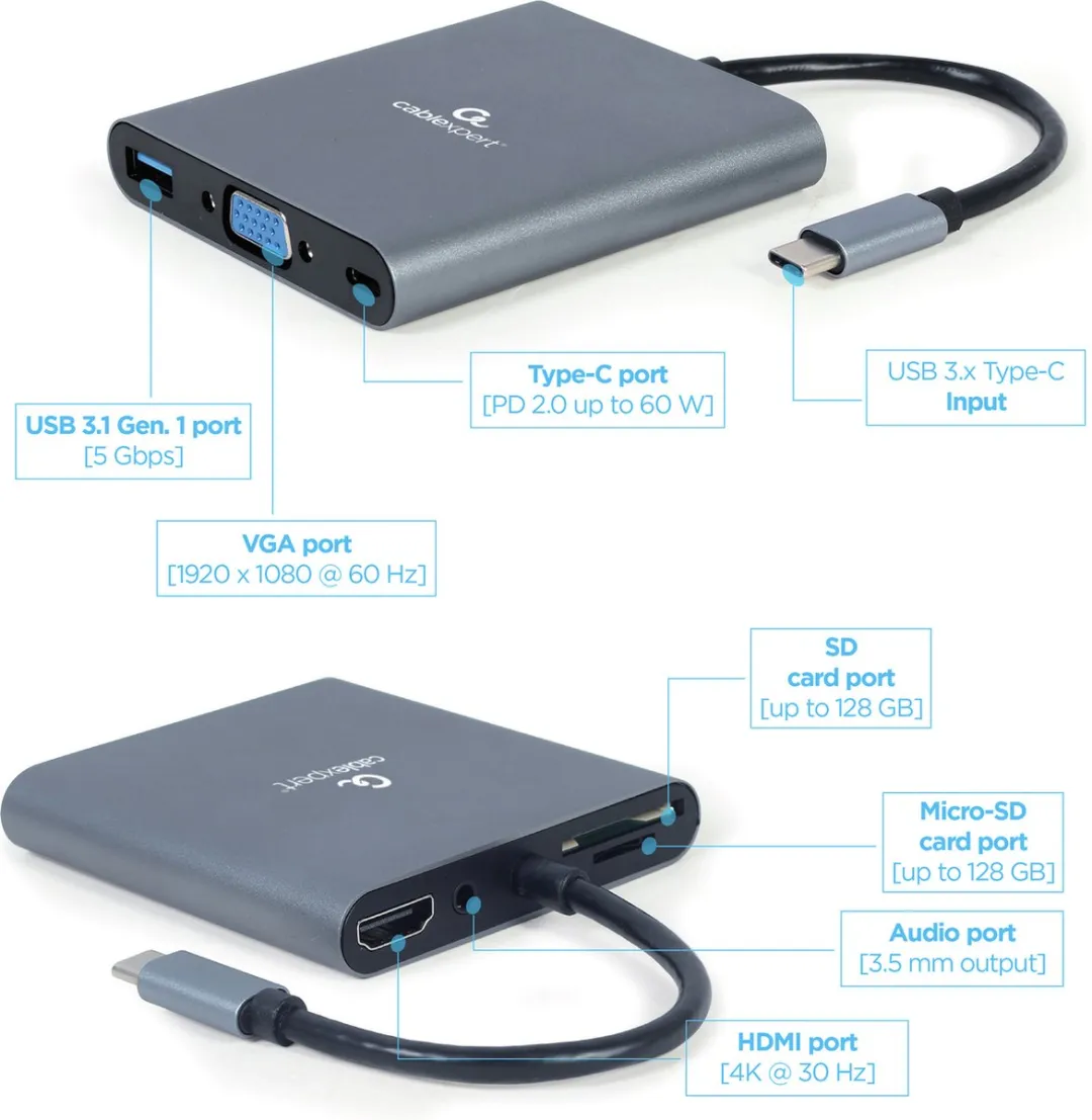 Gembird A-CM-COMBO6-01 USB Hub - 6 Poorten Grijs