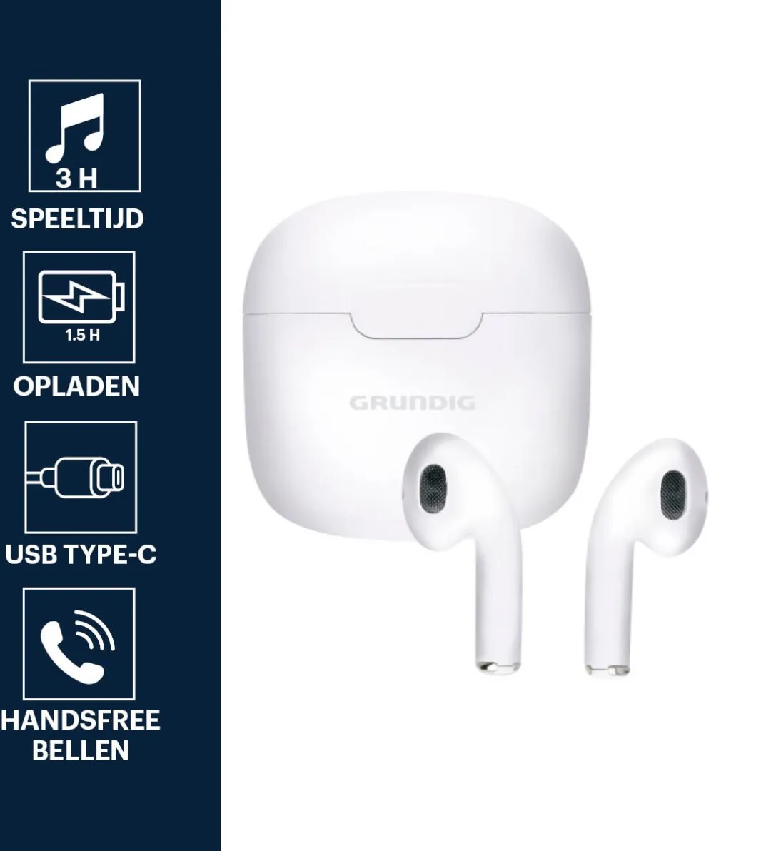 Grundig Draadloze Oordopjes 200mAh - Wit