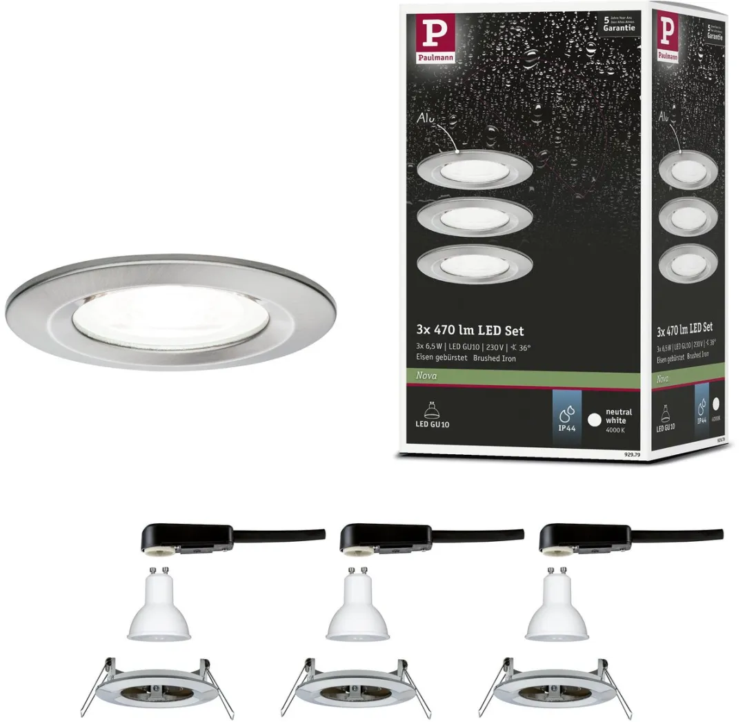 Paulmann Nova Basisset LED-inbouwlamp IP44 GU10 3x6,5W 470lm 4000K