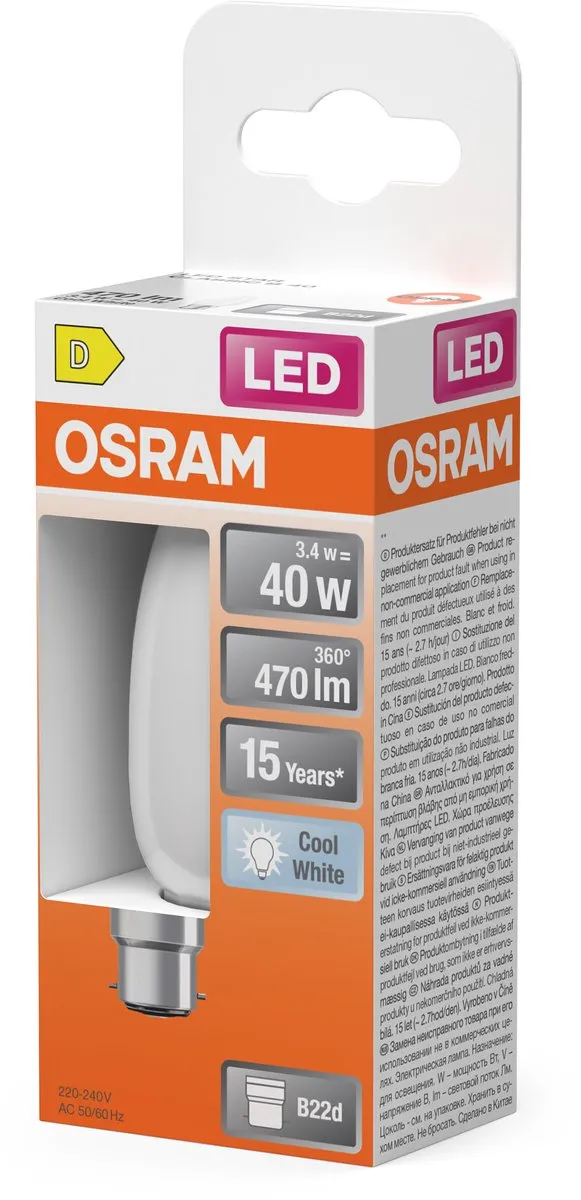 Osram LED Kaarslamp B40 Filament 4000K - 3,4W - Mat - 470lm