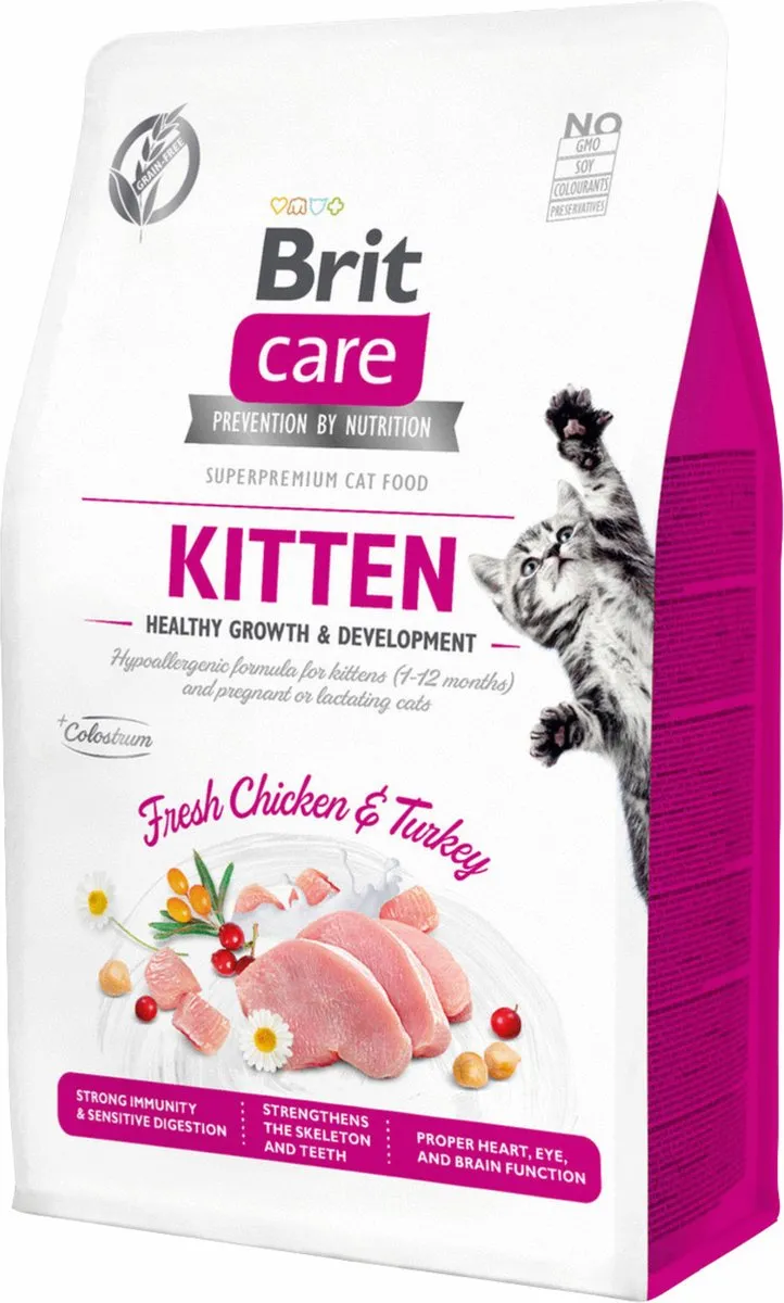 Brit Care Kitten Kalkoen & Kip Gezond Groei Kattenvoer 2kg