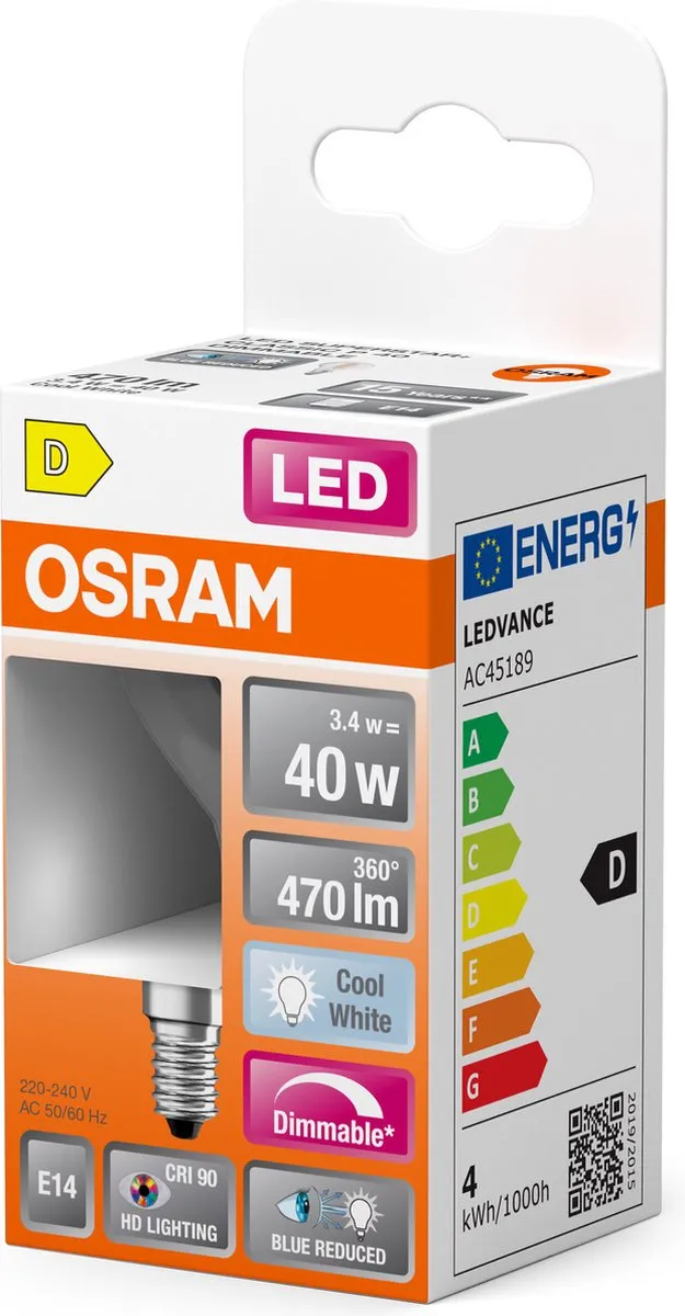 Osram E14 LED Lamp 3.4W 4000K - 300° Dimbaar Helder