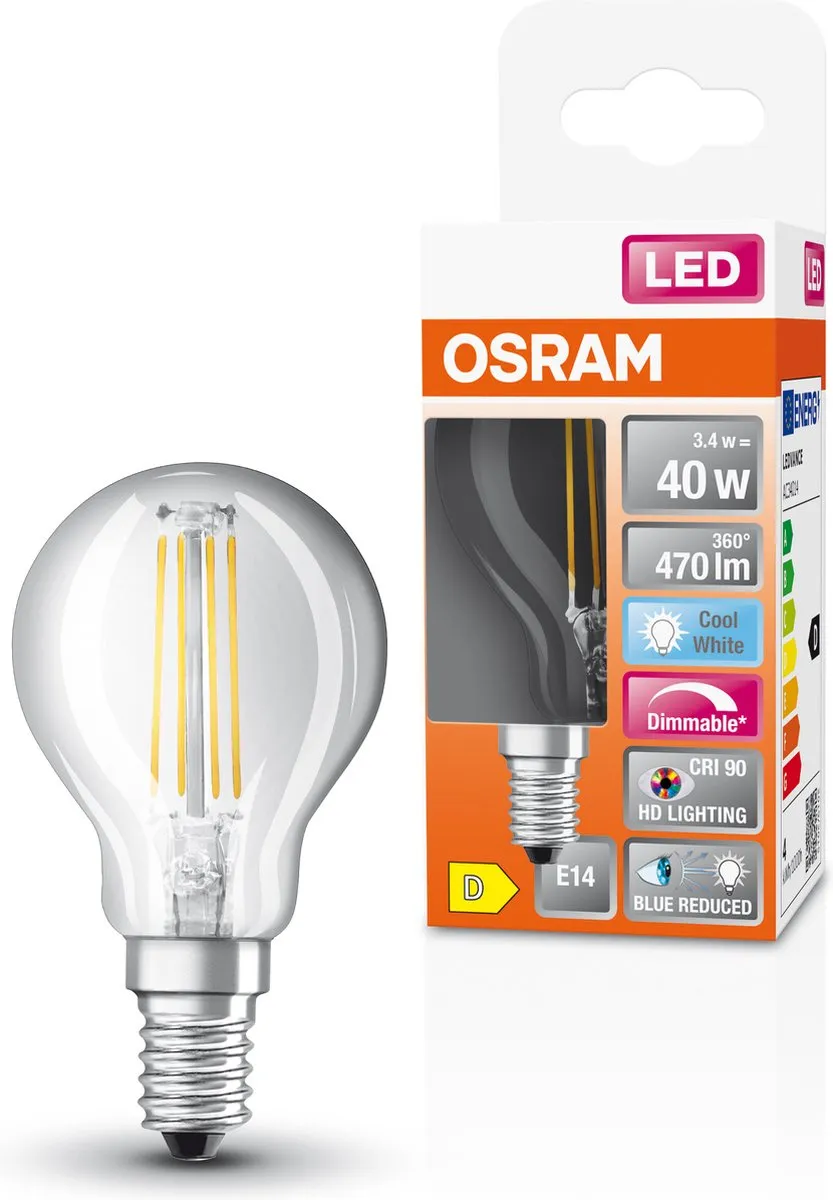 Osram E14 LED Lamp 3.4W 4000K - 300° Dimbaar Helder
