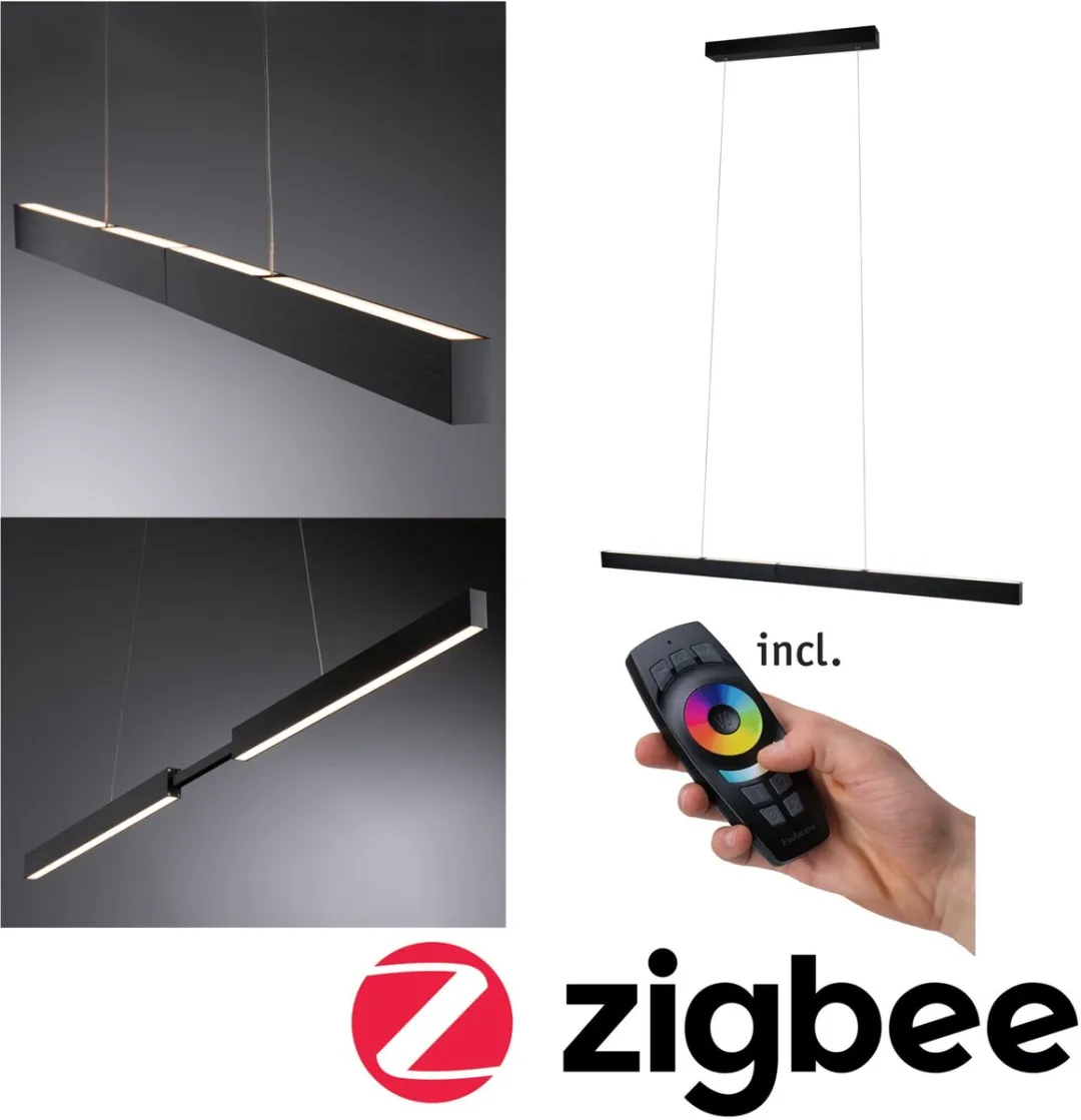Paulmann LED Hanglamp Aptare Zigbee 2x2400lm - 2700K - Zwart geborsteld
