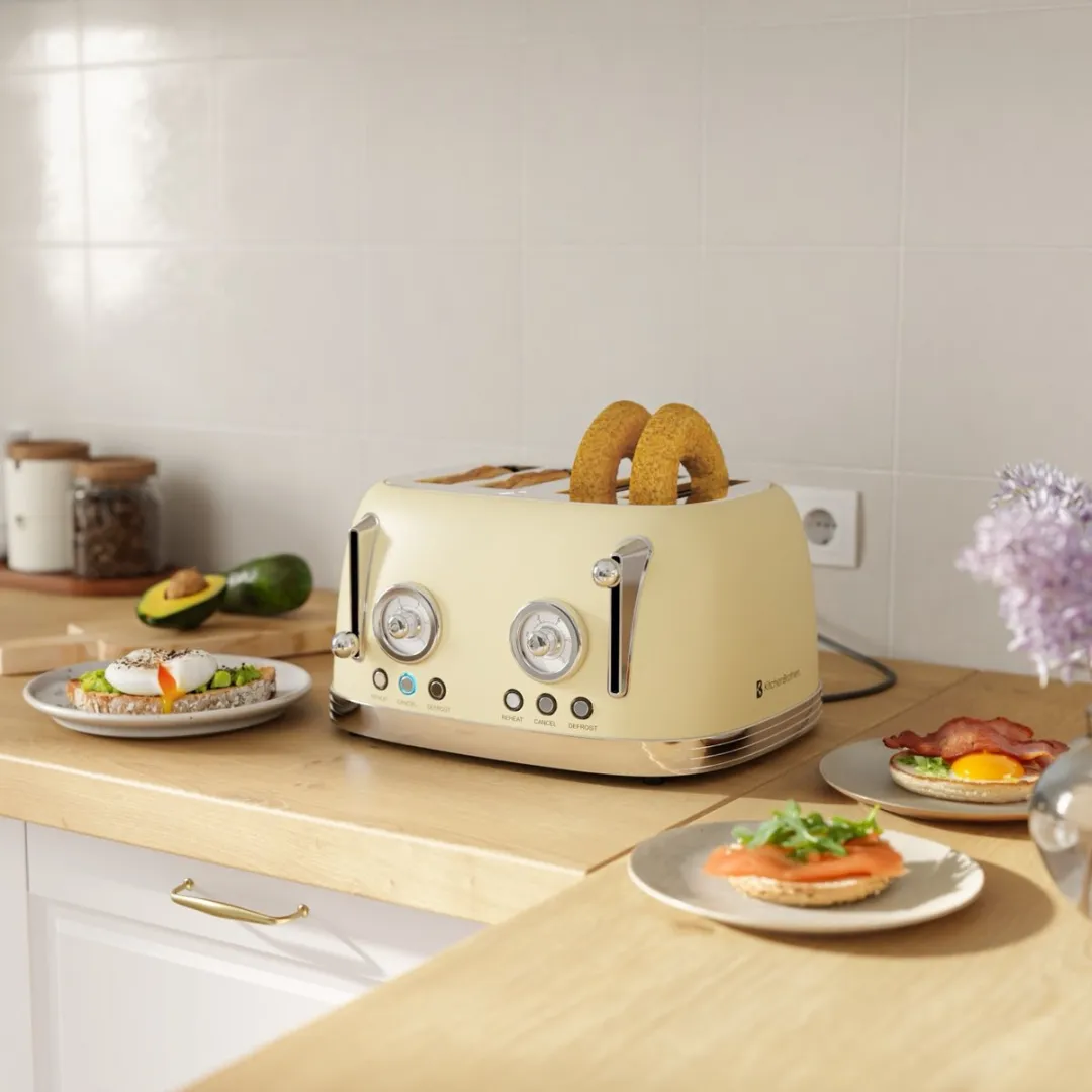 KitchenBrothers Retro Broodrooster KB1004167 - 815W - 4 Extra Brede Sleuven