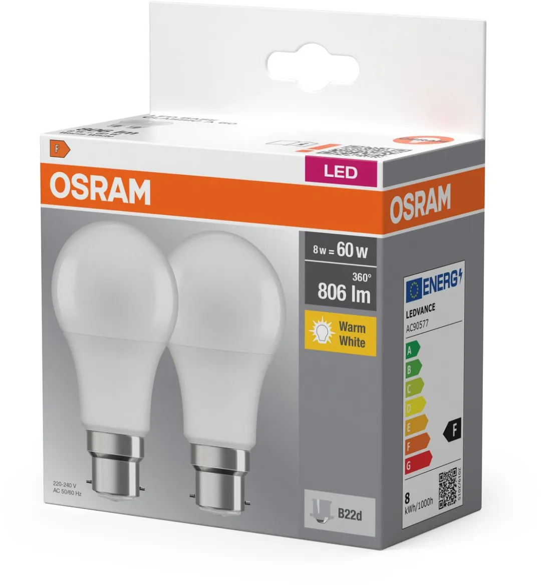 Osram LED Basis A60 B22d 8,5W - 2700K Mat