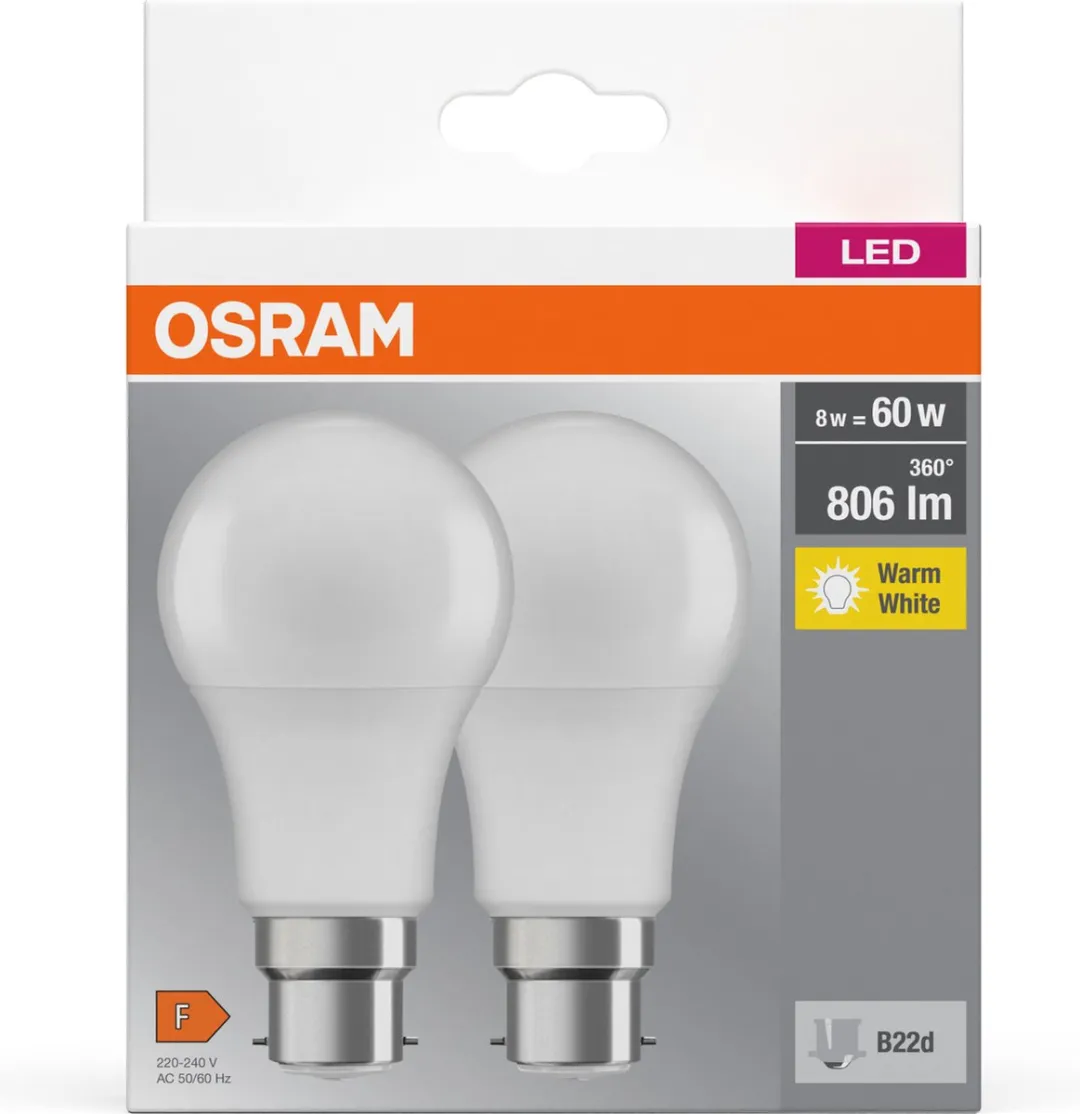 Osram LED Basis A60 B22d 8,5W - 2700K Mat