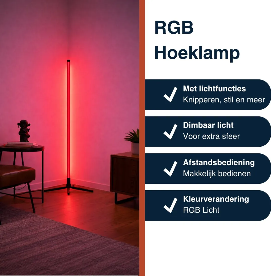 Grundig LED Vloerlamp 120cm RGB - 100 LED's - Zwart