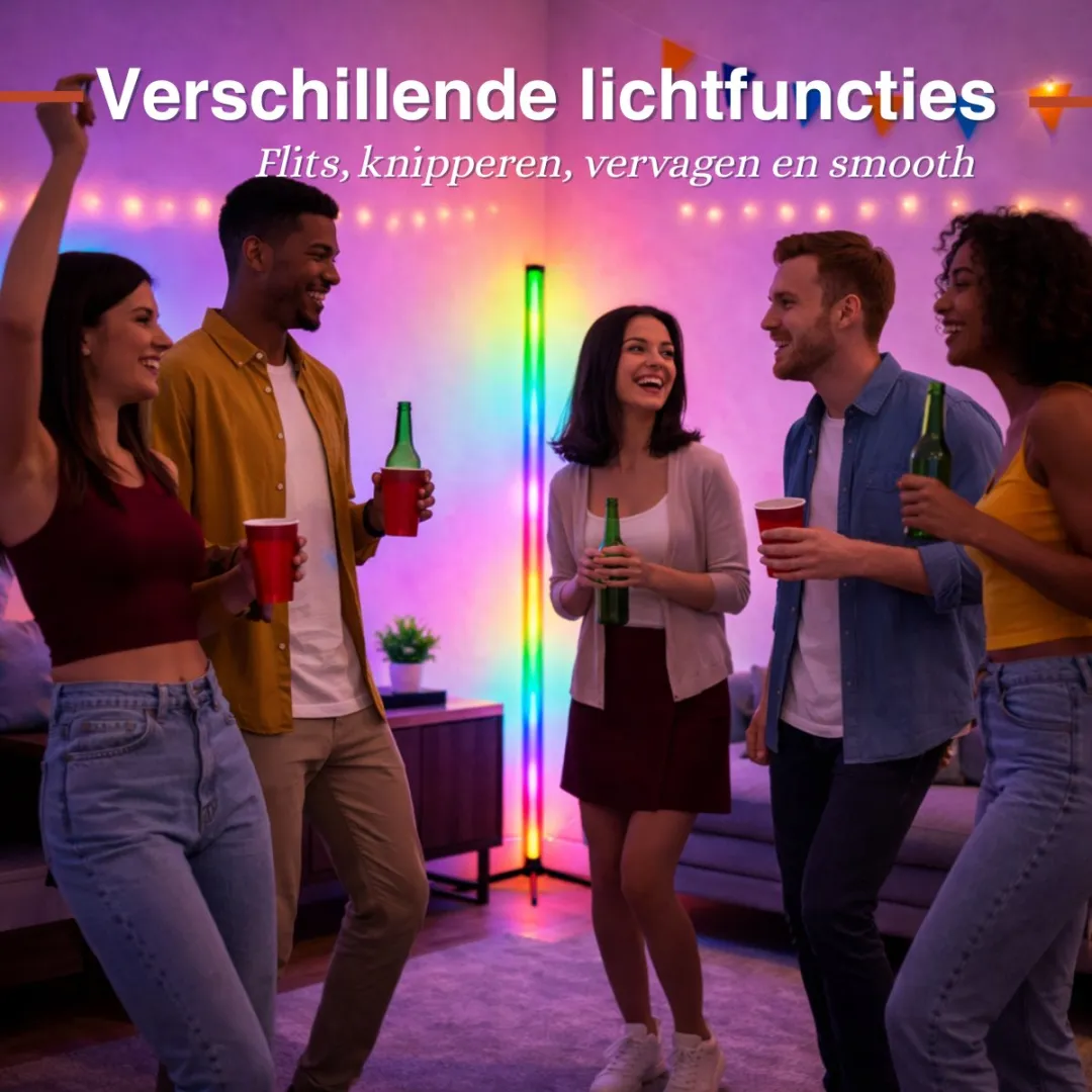 Grundig LED Vloerlamp 120cm RGB - 100 LED's - Zwart