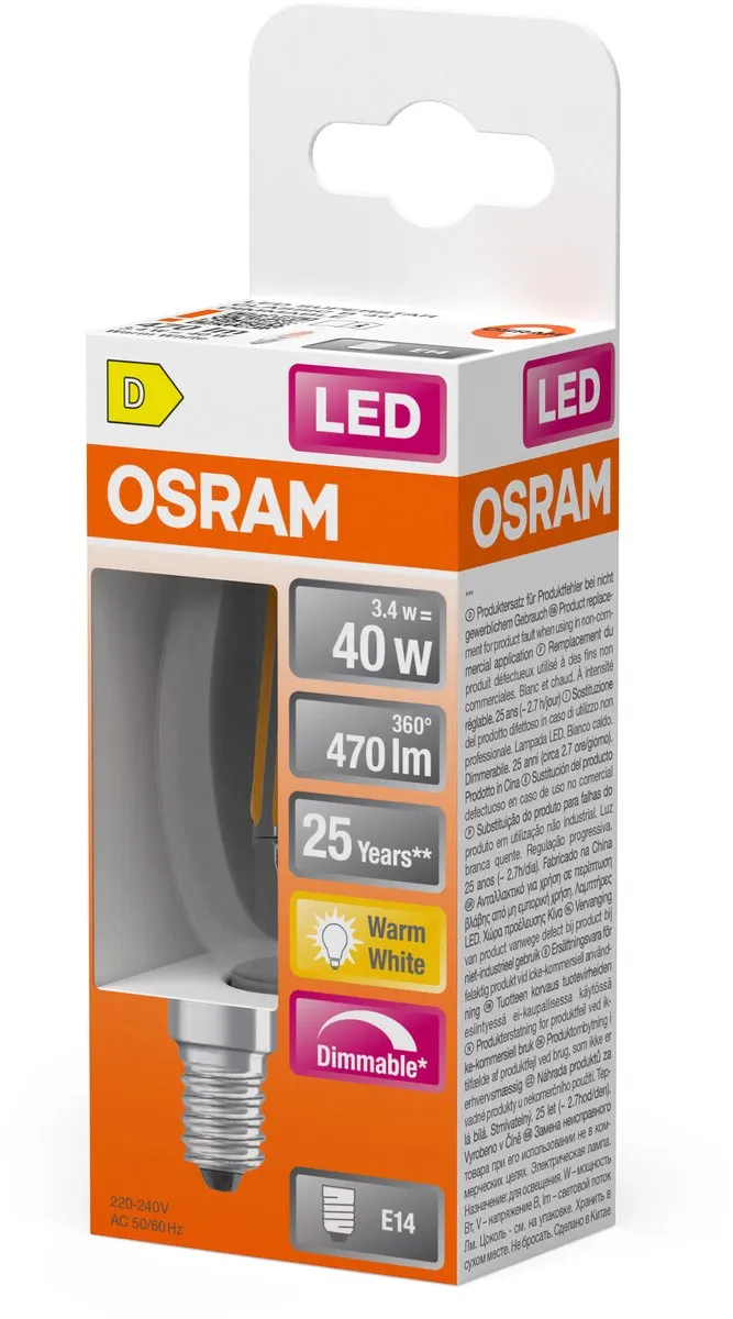 Osram LED Superstar B40 Kaarslamp 3,4W - 470lm Warm Wit