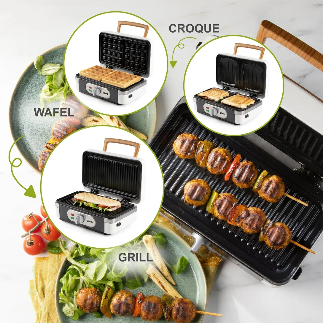 Domo DO9277C 3-in-1 Snackmaker - 1100W - 6 Platen - Wit
