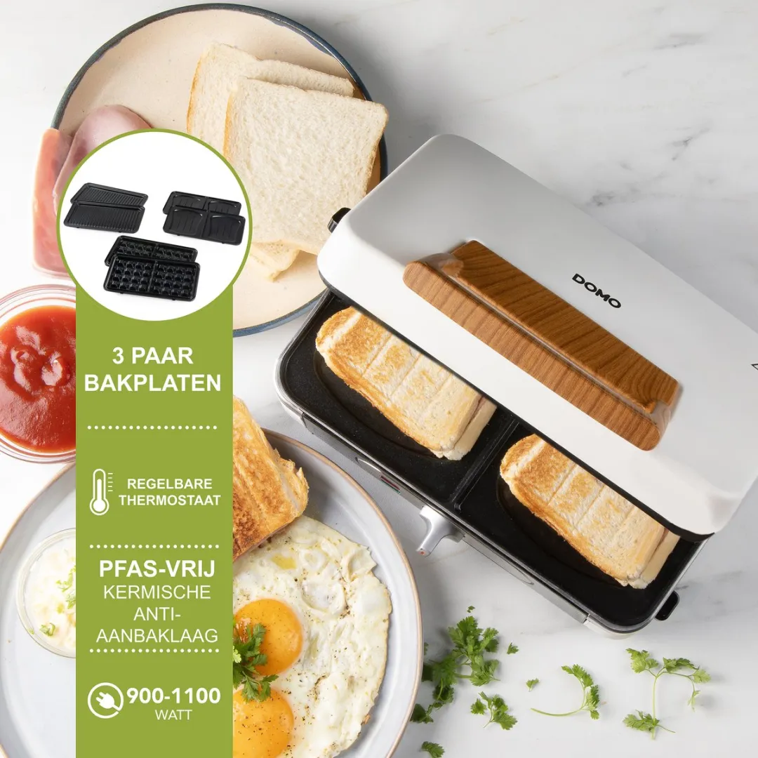 Domo DO9277C 3-in-1 Snackmaker - 1100W - 6 Platen - Wit