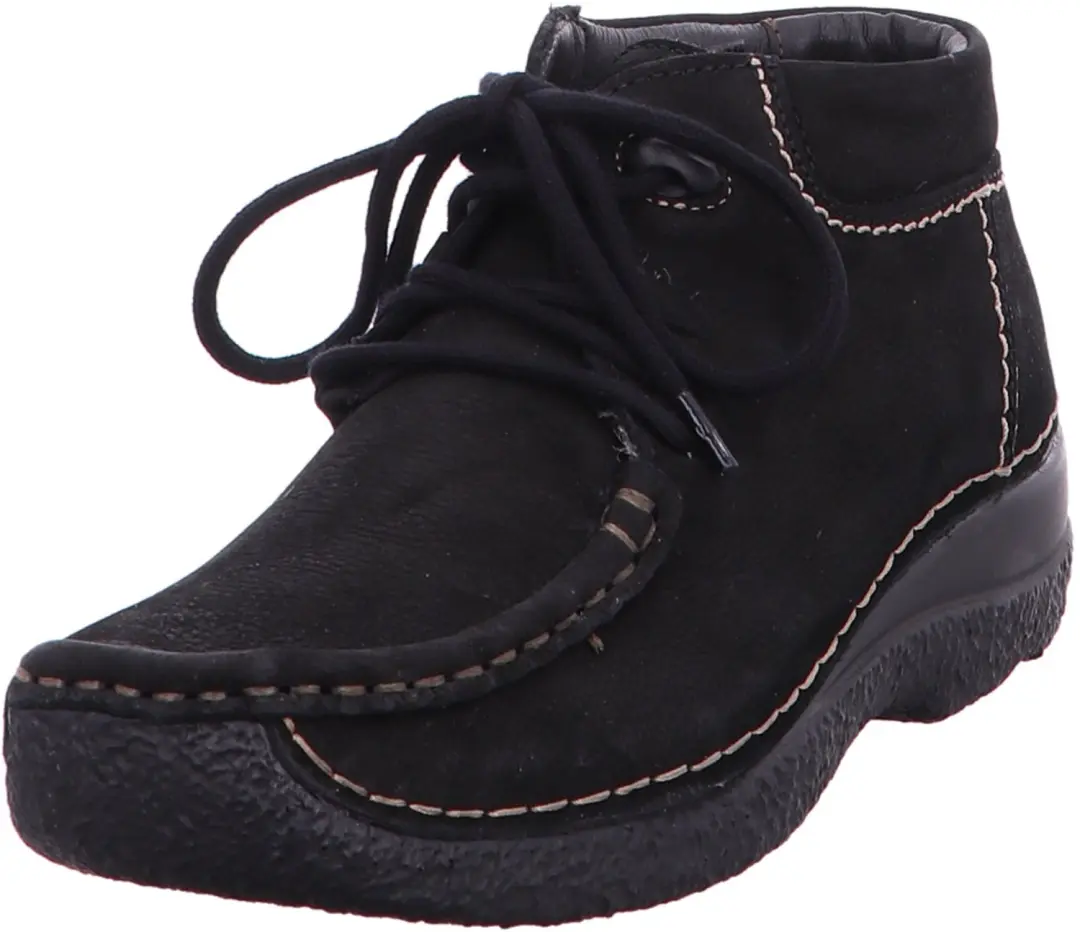 Wolky Hoge veterschoenen Seamy Moc zwart nubuck