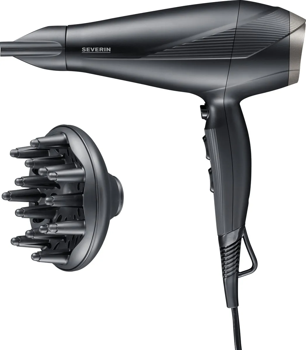 Severin HT 0167 Föhn met AC-motor van 1.950-2.300 watt, 3 temperatuur, 2 vermogens en coolshot-stand - Ionische functie, lange kabel, incl. concentrator en diffuser