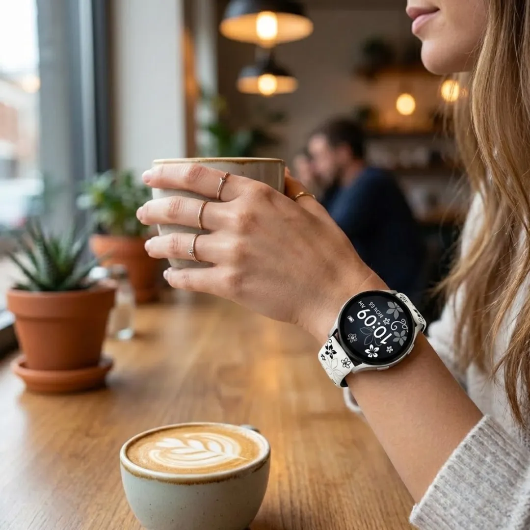 NUVEX Sterrenlicht Zwart Silicone Horlogeband 22mm - Bloemenpatroon